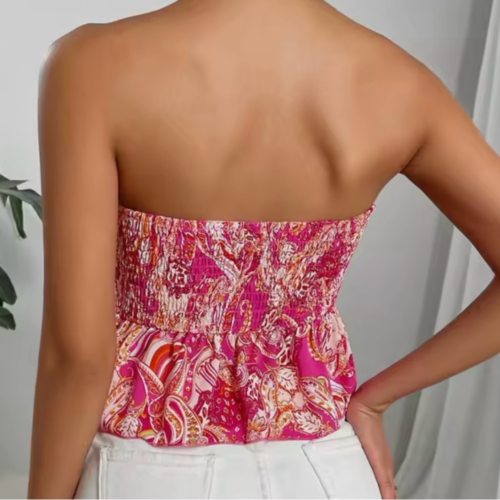 NEW Strapless Summer Top XL Pink Paisley Strapless Y2K Bohemian Ibiza Party - Picture 2 of 4
